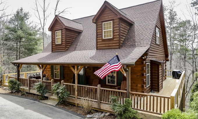 Lake Lure Cabin | Walk to the Broad River or Mirror Lake! Hot tub and wrap-around deck! WIFI!