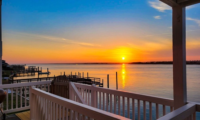 Topsail Beach House | Waterfront home with private boat dock & ocean view -dog-friendly & kid-friendly