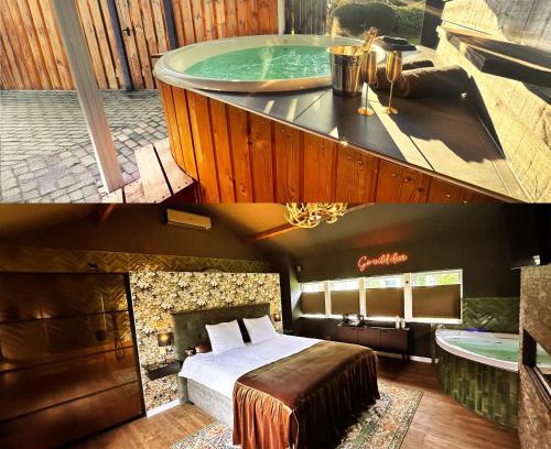 Municipality of Horst aan de Maas Cabin | Wellness Tuin - Ultieme Partner Beleving - St Hubertus Suite met Jacuzzi ,Openhaard, Privé Hottub en Privé Sauna in Jachthut stijl