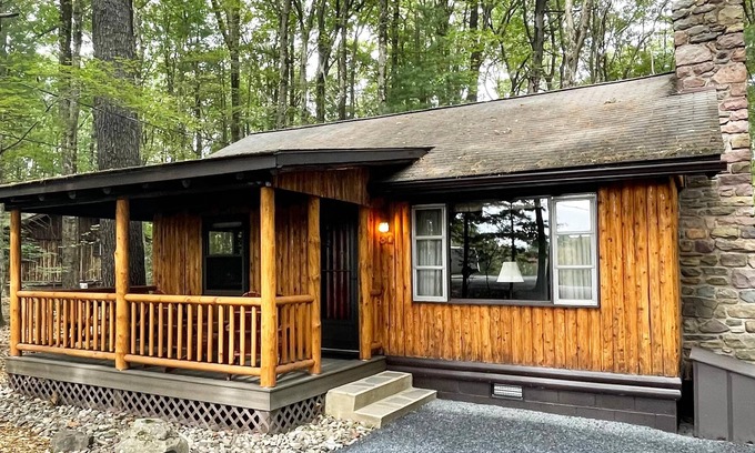 Reeders Cabin | Woodside Cabin, tucked in a circle of towering white pine and mountain laurel.