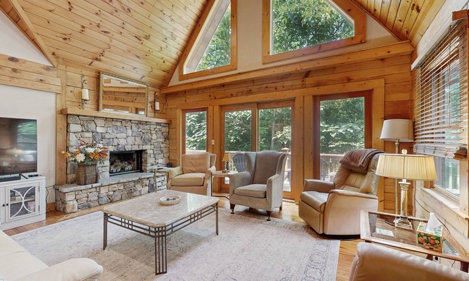 Mountain Vista Cabin | Woodsy cabin with hot tub, gas fireplace, firepit, balcony & gas grill