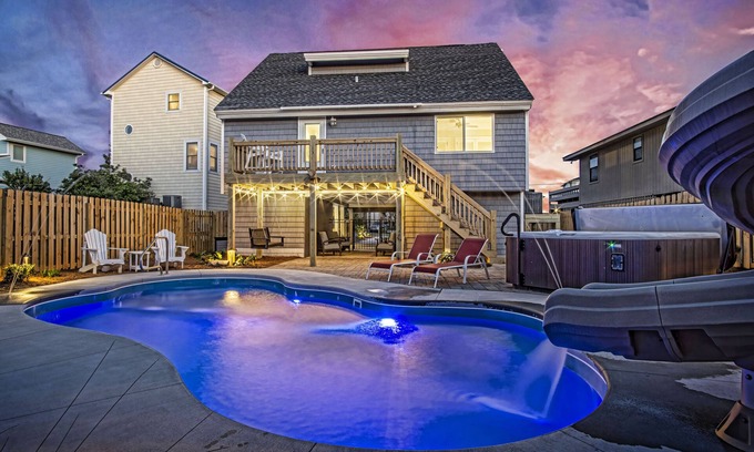 Surf City House | Your Ultimate Retreat – Steps from Beach with PVT Heated Pool, Slide & Hot Tub!