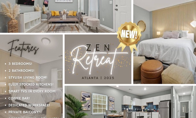 Atlanta Apartment | Zen Retreat – Serene, Wellness-Inspired 3BR w/Balcony, Yoga Space & Coffee Bar