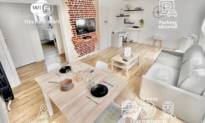 Beauvais Apartment | ✈️🚆Large T2 Ground floor Hyper center - Shuttle* & Sauna* + 🅿️Parking