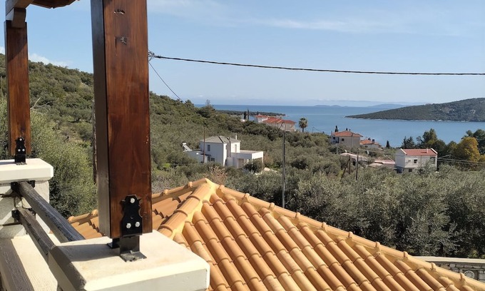 Pella Region Villa | Silent, sea view, breezy house in a seaside village with garden.Family friendly